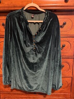 Velvet Button-Front Tunic Top in Deep Green